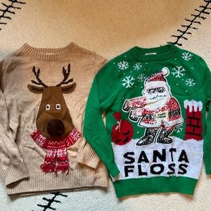 Bundle of two boys tacky holiday Christmas sweaters Santa & reindeer sz 6-8